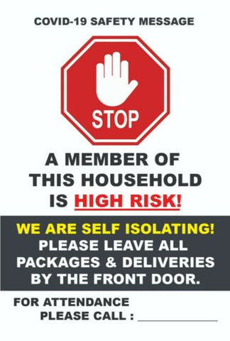 STOP HIGH RISK PERSONS SIGN STICKER CORONA SAFETY WARNING SELF ISOLATION