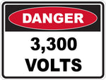 Danger 3,300 Volts Sticker