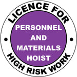 Licence For Personnel And Materials Hoist Hard Hat Sticker